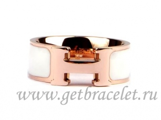 Hermes Enamel Clic H Ring in 18kt Pink Gold with White
